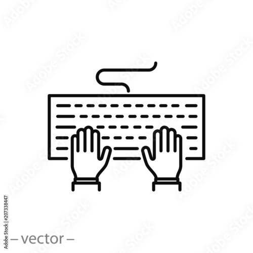 hands on keyboard icon - line sign, vector illustration eps10
