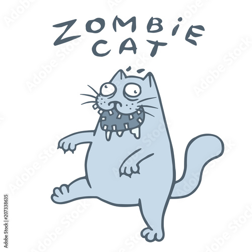 Zombie cat goes in search of the brain. Vector illustration.