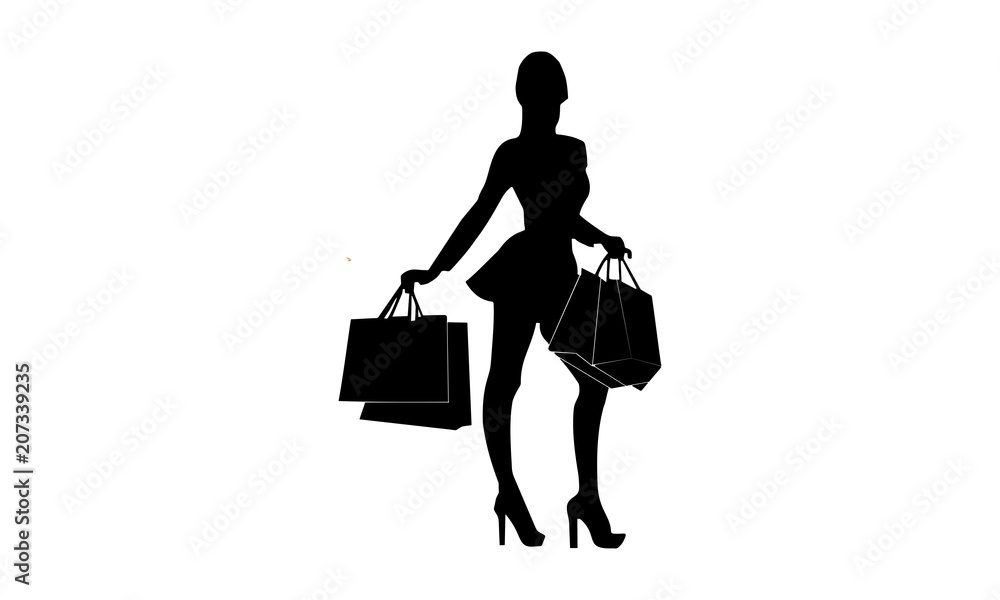 silhouette of young women carrying shopping bags