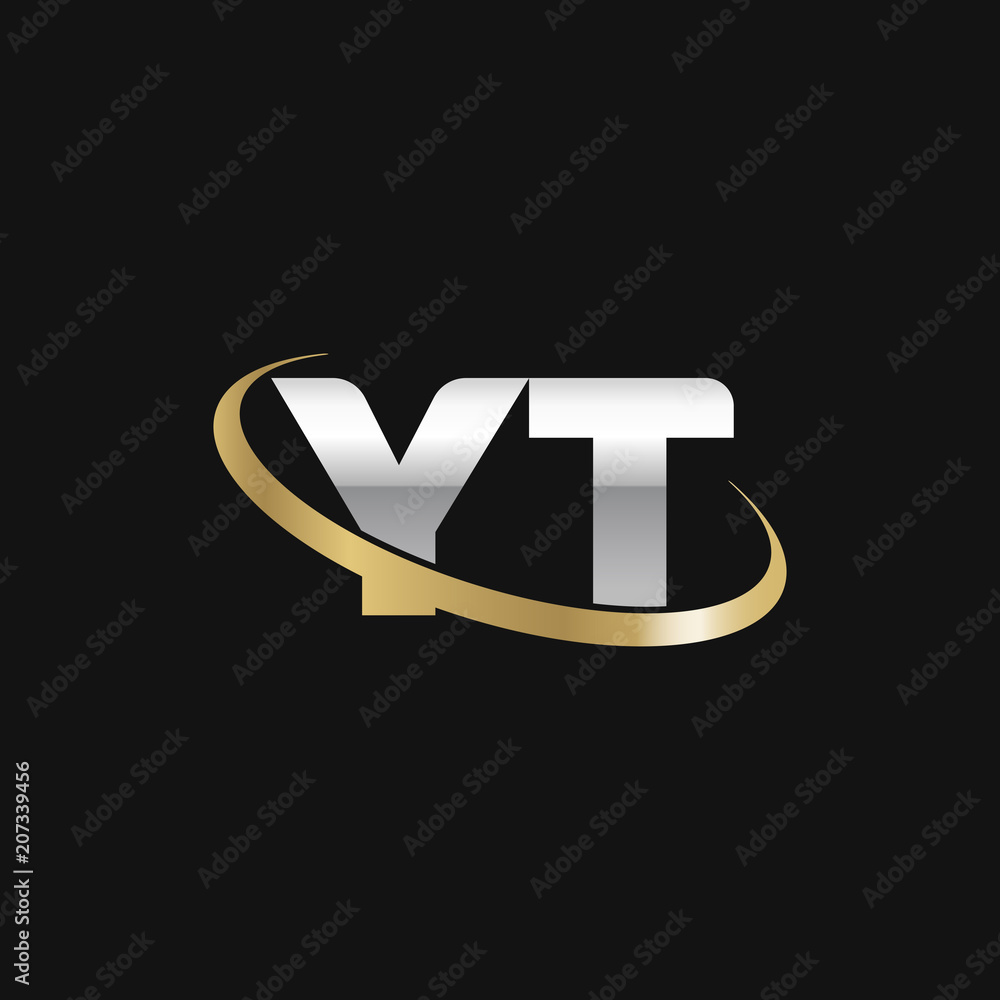 Initial letter YT, overlapping swoosh ring logo, silver gold color on black  background Stock Vector | Adobe Stock