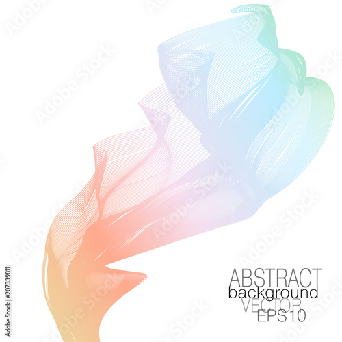 Waving pattern with orange, red, pink, blue, green gradient. Abstract glowing wave. Elegant line art design element. Technology layout, futuristic wavy vector background for invitation, leaflet, flyer