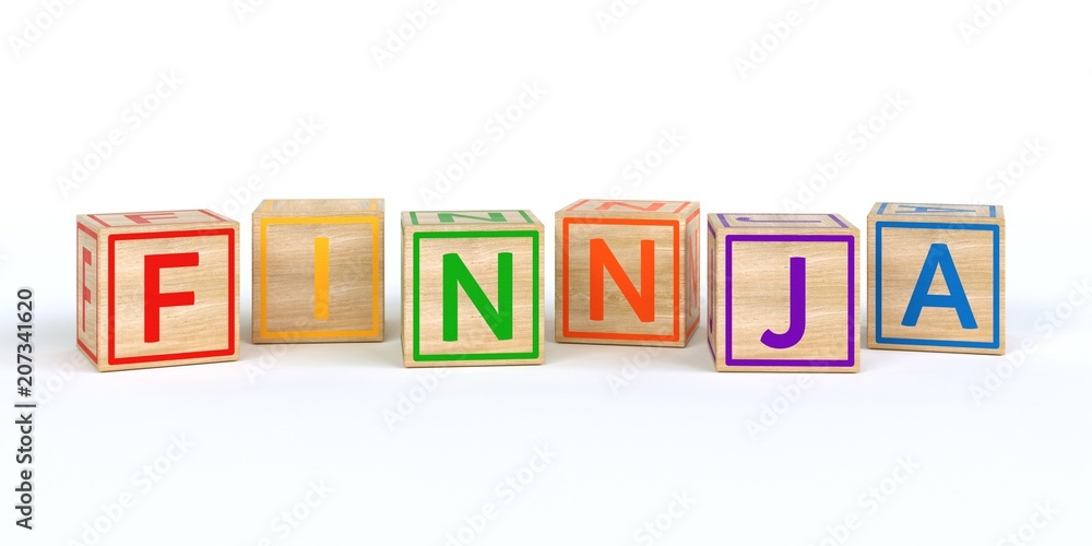 The name finnja written with Isolated wooden toy cubes The name finnja written with Isolated wooden toy cubes