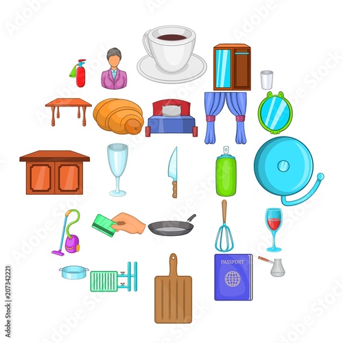Boarding house icons set. Cartoon set of 25 boarding house vector icons for web isolated on white background