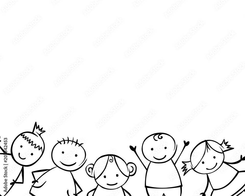 White background with linear boys and girls in children style White background with linear boys and girls in children style