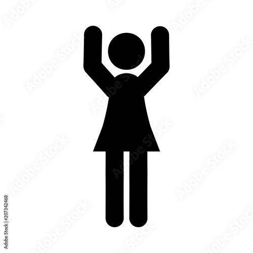 Happy woman with hands up vector icon