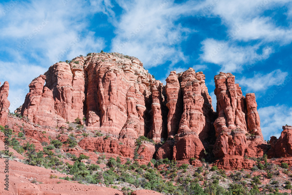 View of red rock formations in Sedona, Arizona.