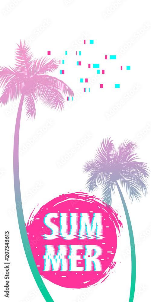 Naklejka premium Summer time palm tree banner poster