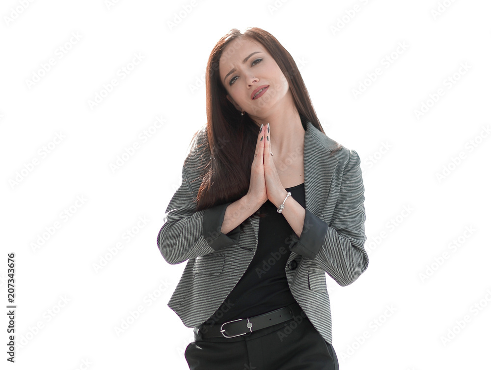 portrait of a young woman gesticulating with her hands folded, please forgive. portrait of a young woman gesticulating with her hands folded, please forgive.