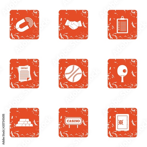 Monetary contract icons set. Grunge set of 9 monetary contract vector icons for web isolated on white background
