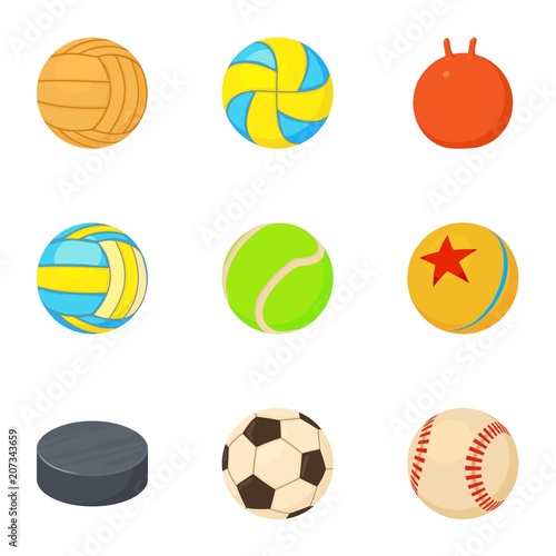 Game ball icons set. Cartoon set of 9 game ball vector icons for web isolated on white background