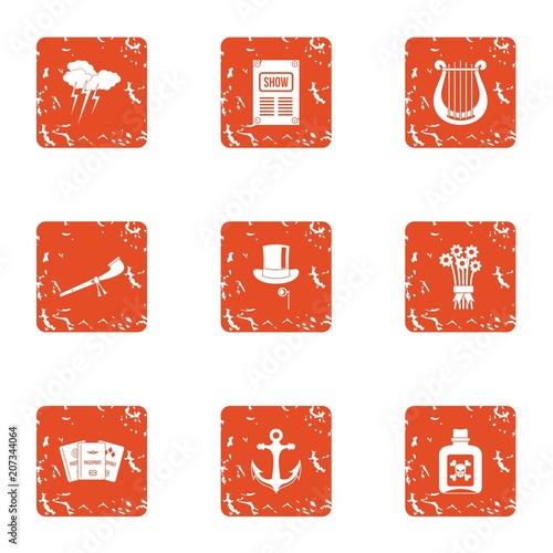 Outdated show icons set. Grunge set of 9 outdated show vector icons for web isolated on white background