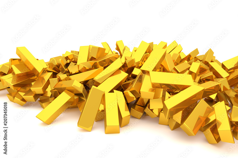 Bunch or pile of gold bars or brick, modern style background or texture. Profit, canvas, shape & money.