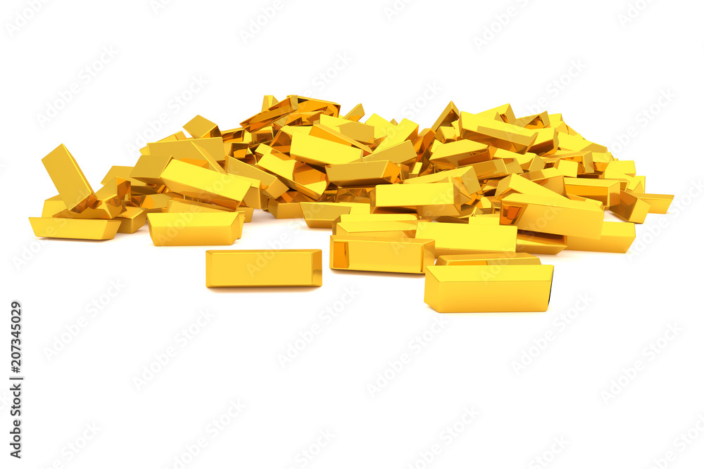 Bunch or pile of gold bars or brick, modern style background or texture. Rendering, graphic, repeat & surface. Bunch or pile of gold bars or brick, modern style background or texture. Rendering, graphic, repeat & surface.