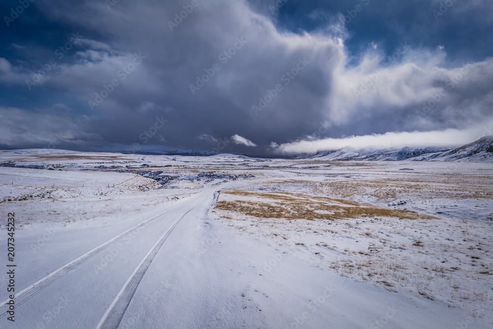 Icelandic wilderness - May 05, 2018: Wild Snow covered landscape of Iceland