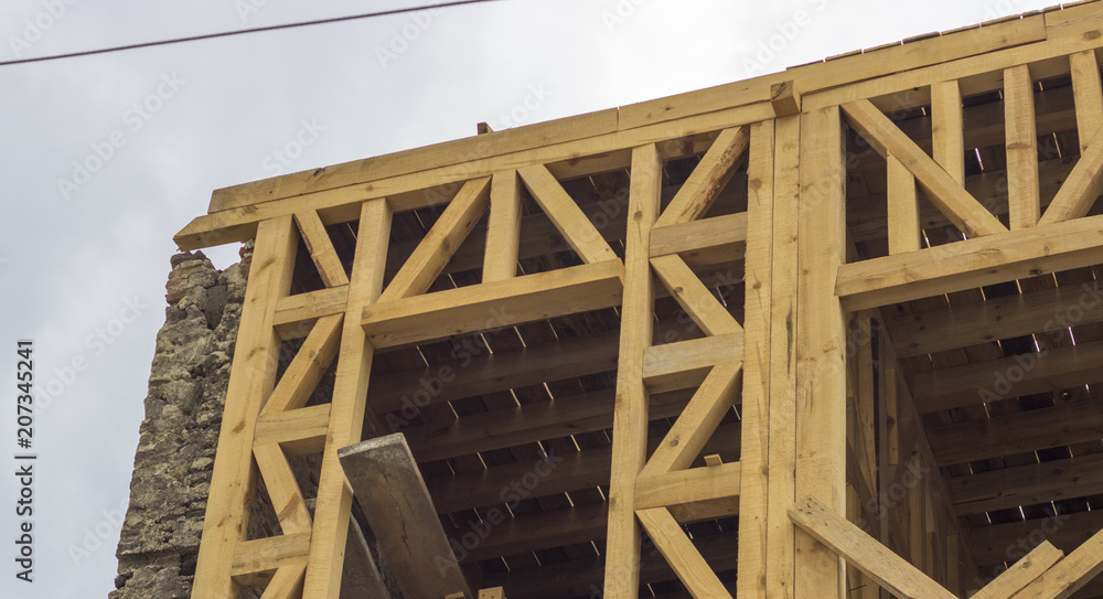 corner of masonry wooden building corner of masonry wooden building