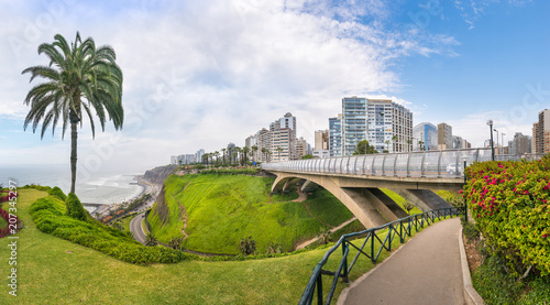 Panoramic view from Miraflores district with Villena Rey Bridge on the side, in Lima, Peru photo