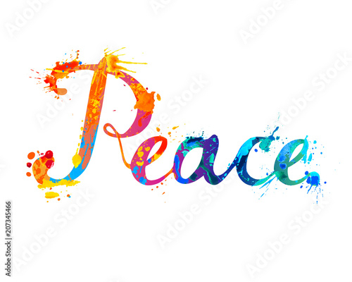 Word Peace. Hand written splash paint letters