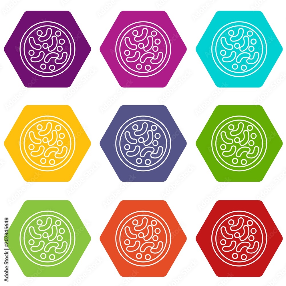 Microscopic bacteria icons 9 set coloful isolated on white for web Microscopic bacteria icons 9 set coloful isolated on white for web