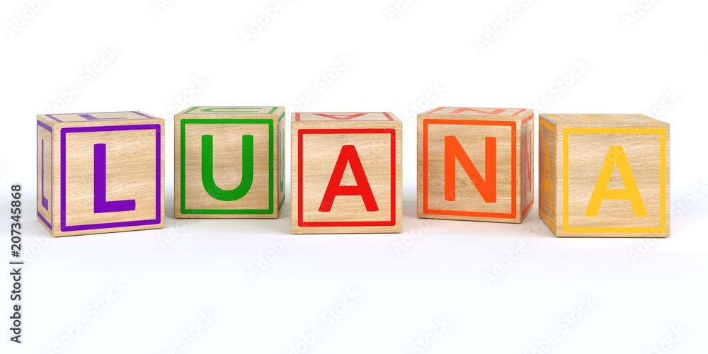 The name luana written with Isolated wooden toy cubes The name luana written with Isolated wooden toy cubes
