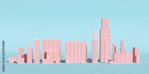 Abstract city with skyscrapers background  futuristic city panorama. 3d illustration.
