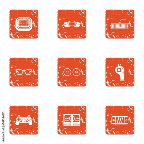 Geymdev icons set. Grunge set of 9 geymdev vector icons for web isolated on white background