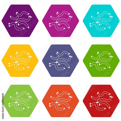 Escherichia coli virus icons 9 set coloful isolated on white for web