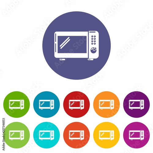 Microwave oven icons color set vector for any web design on white background