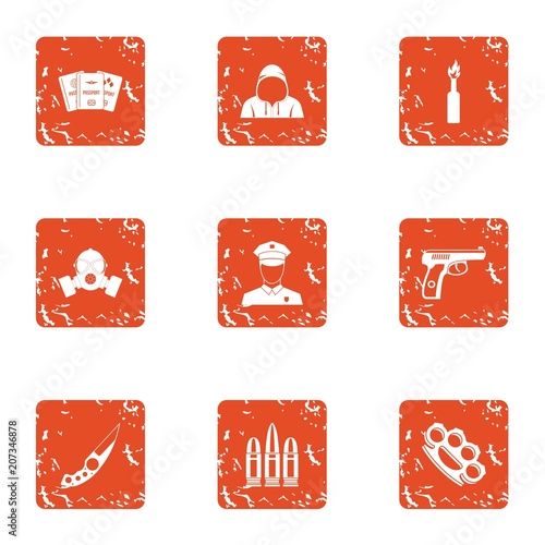 Sedition icons set. Grunge set of 9 sedition vector icons for web isolated on white background