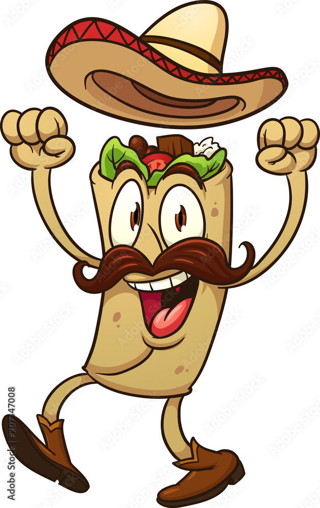 taco, Mexican, sombrero, mustache, boot, happy, excited, smiling, arms up,  cartoon, vector, gradient, isolated, character, illustration Stock Vector |  Adobe Stock