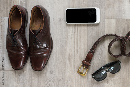 Men's Lifestyle Flat Lay with Phone and Shoes