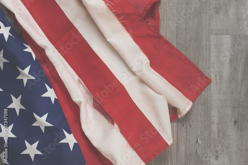 American Flag Flat Lay with Vintage and Tattered Flag