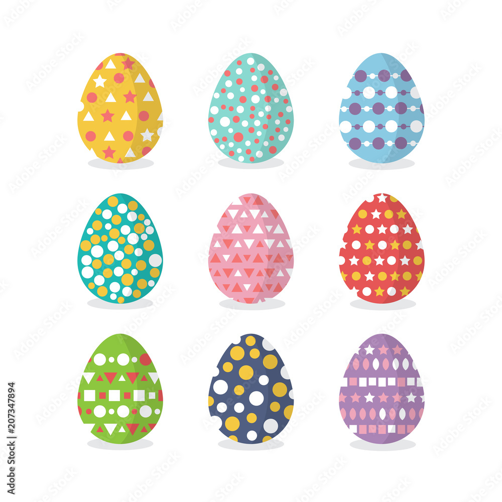 Set of easter eggs flat design vector illustration Set of easter eggs flat design vector illustration