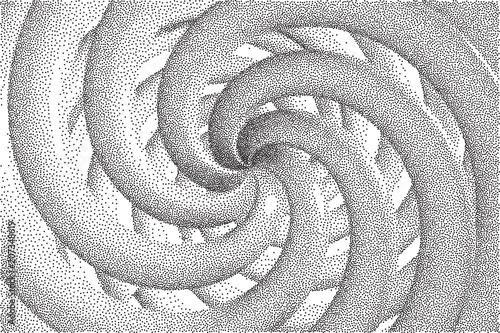 Vector Halftone Stippled Geometric Figure Background - 3D Infinity  Torus Knot Loop Close Up
