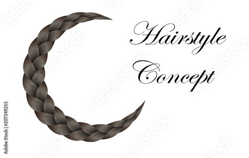 Vector Long Hair Braid Model Concept -  Isolated Brown Crescent Hairstyle Design
