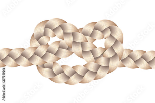 Vector Long Hair Braid Model Knot Concept -  Isolated Blond Hairstyle Design
