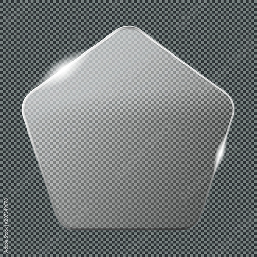 Transparent Luster Crystal Glass Badge Plate  Mockup - Clear Glassy Pentagonal Template
