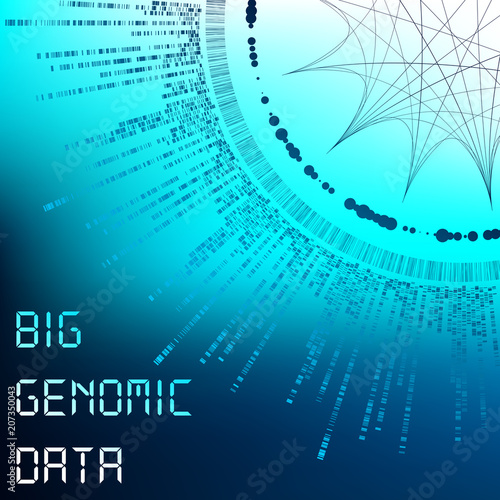 Big Genomic Data Visualization - DNA Test, Barcoding,  Genom Map Architecture  - Vector Graphic Template  
