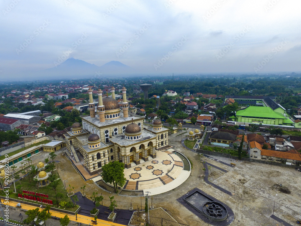 Aerial of Al Aqsha Mosque islamic center in Klaten Indonesia 