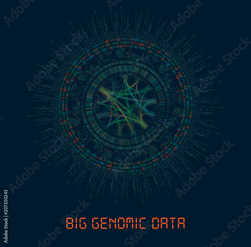 Big Genomic Data Visualization - DNA Test, Barcoding,  Genom Map Architecture  - Vector Graphic Template  
