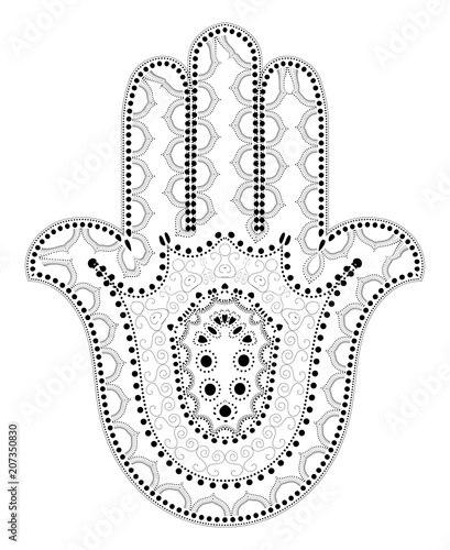 Muslim Filigree Dotted Ornament - Vector Hamsa Hand Symbol - Hand of Fatima
