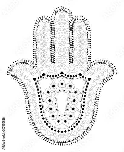 Muslim Filigree Dotted Ornament - Vector Hamsa Hand Symbol - Hand of Fatima
