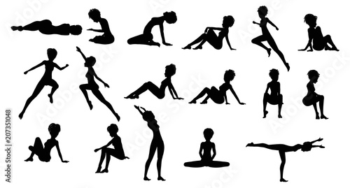 Silhouette of Young Women Poses - Vector Set of Cutouts 