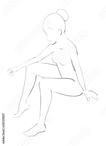 Sitting Young Gymnast Girl - Vector Hand Drawn Sketch 