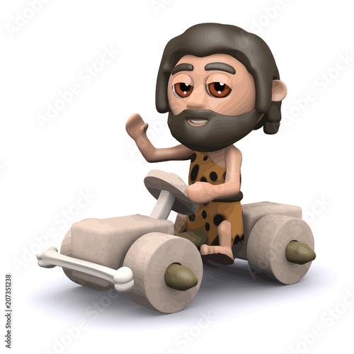 Vector 3d Caveman driving stone age car