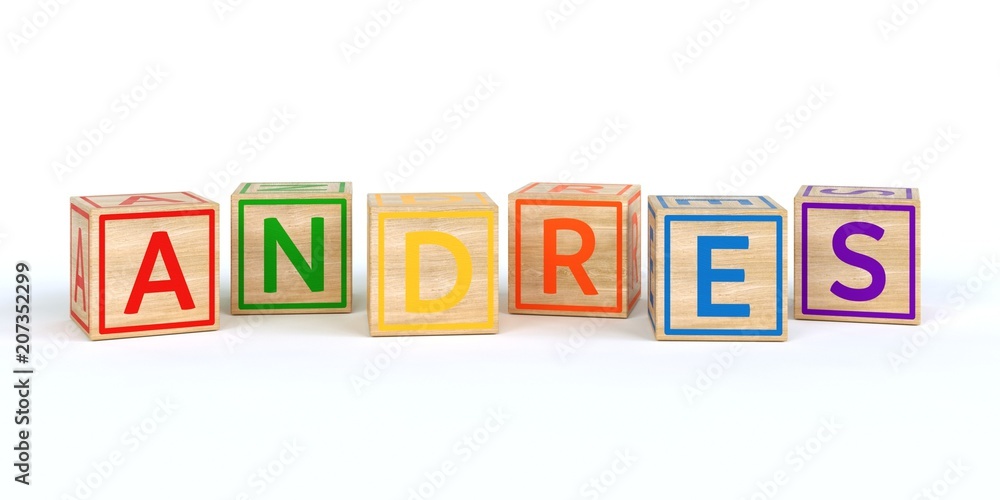 The name andres written with Isolated wooden toy cubes The name andres written with Isolated wooden toy cubes