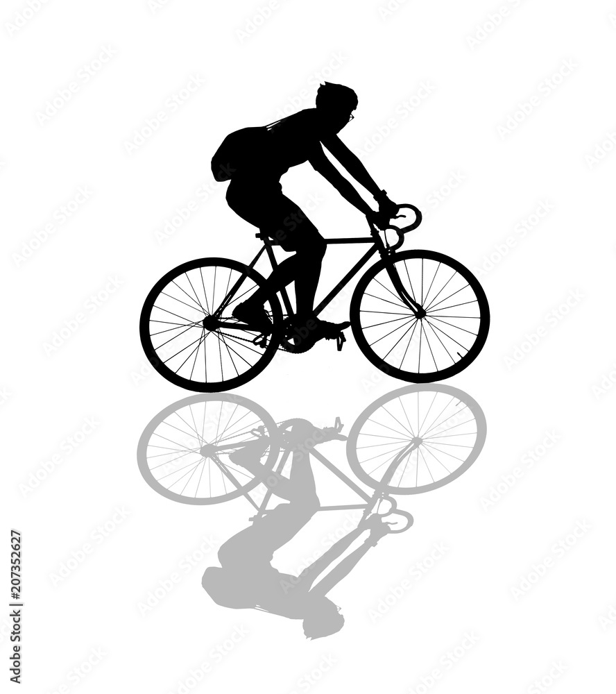 Fototapeta premium Silhouette man and bike relaxing on white background.