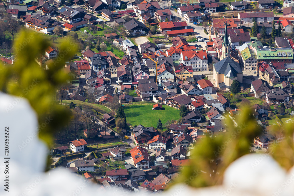garmisch partenkirchen historic town bavaria germany in spring from above
