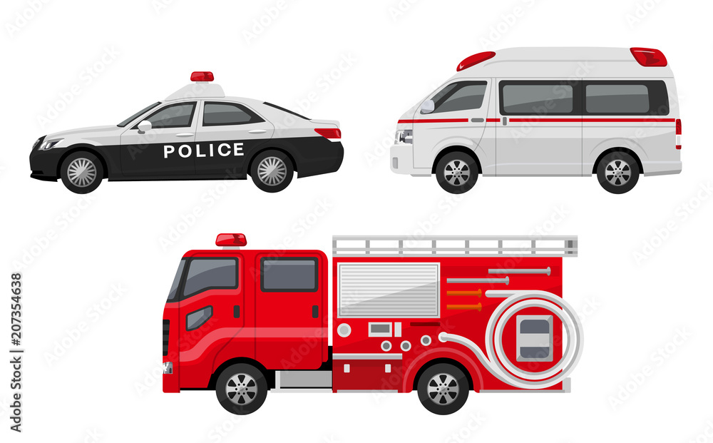 パトカー 救急車 消防車 セット Stock ベクター Adobe Stock