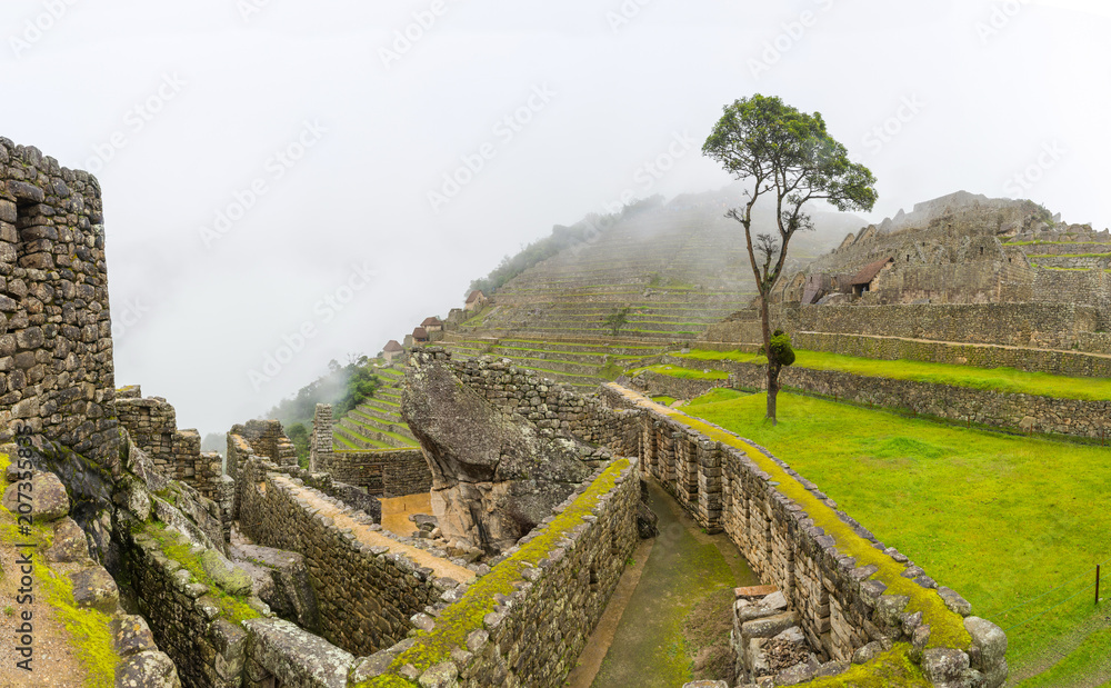 Awesome Panoramic view of Machu Picchu's citadel ruins, in Peru