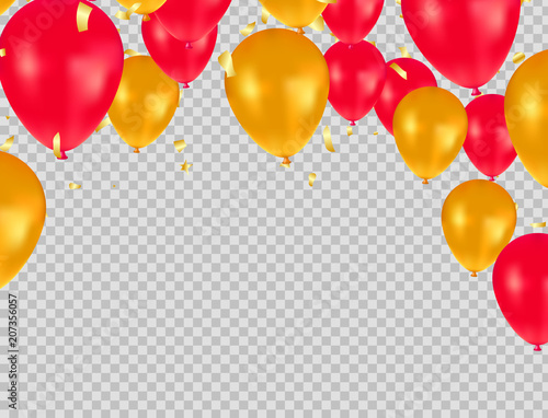 golden and red balloons on transparent background
